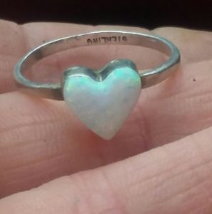 Opal heart Sterling silver ring
